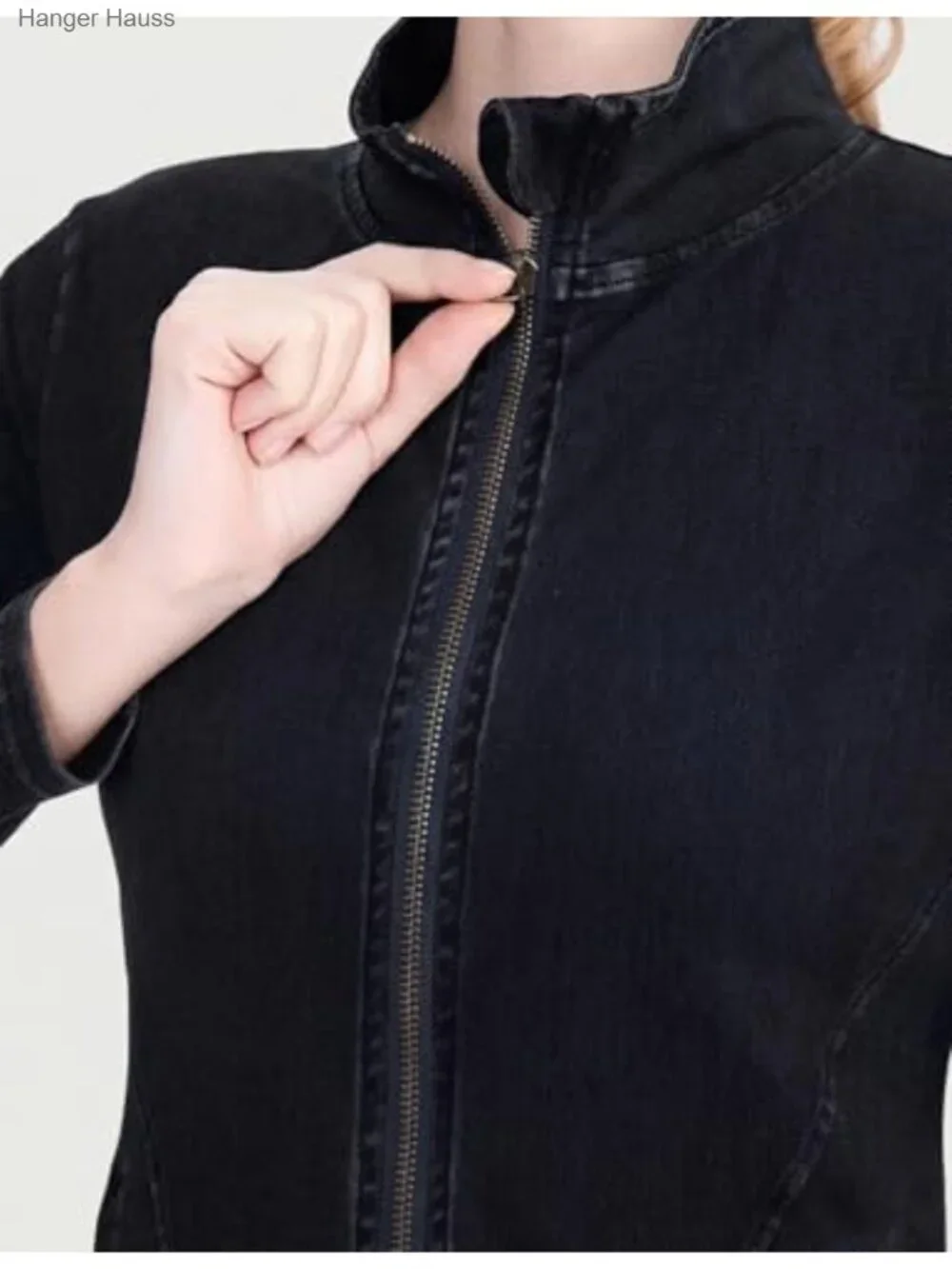 Women's Stretch Denim Jacket Zip Up Long Sleeve Coats with Pockets